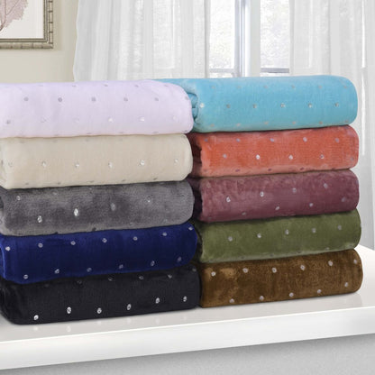 Queen Gray And Silver Fleece Woven Polka Dots Plush Blanket HomeRoots