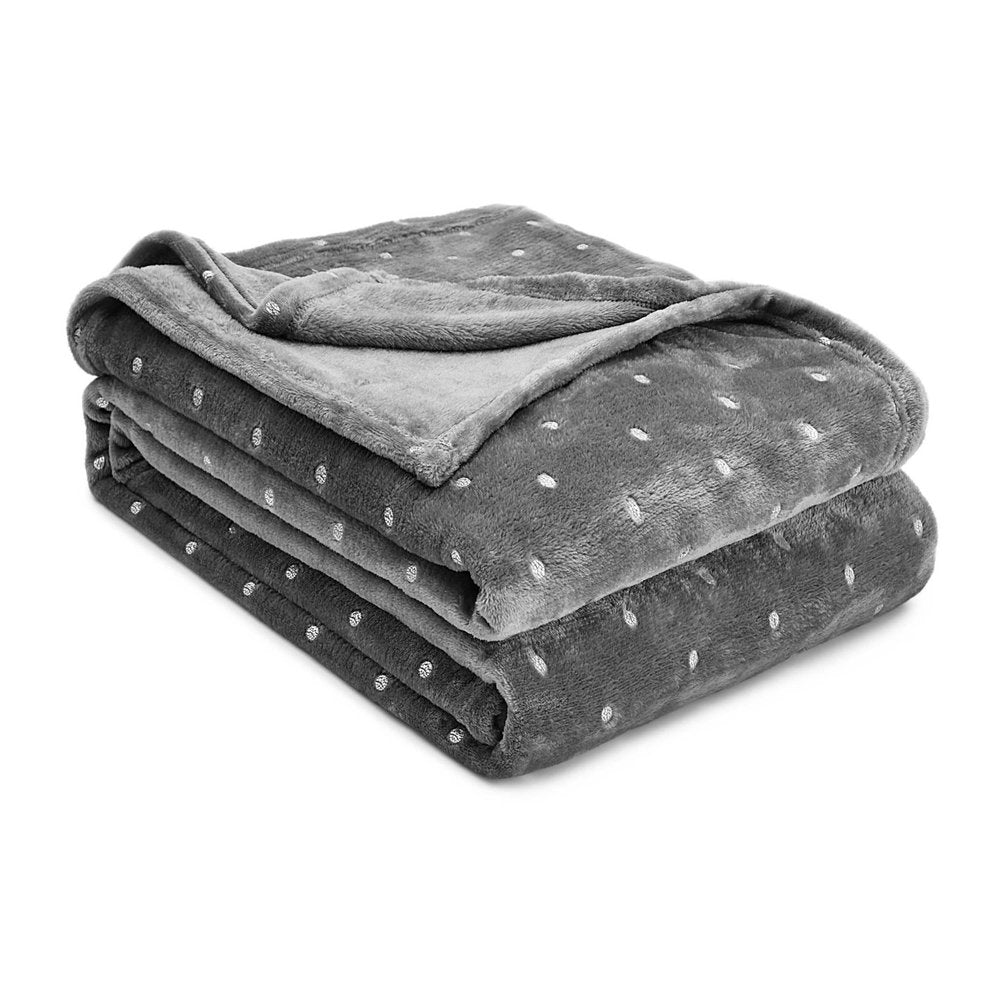 Queen Gray And Silver Fleece Woven Polka Dots Plush Blanket HomeRoots