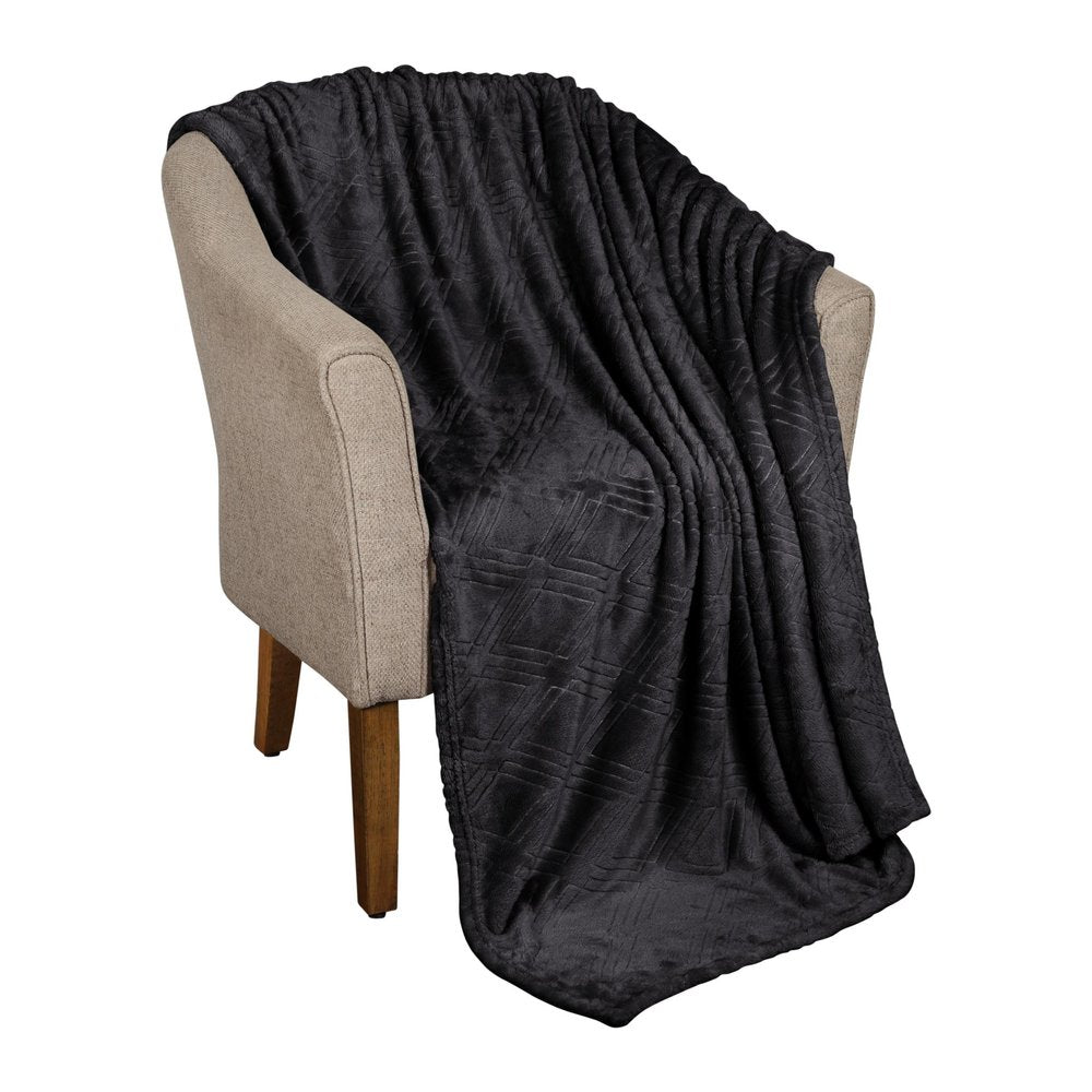 King Black Flannel Geometric Plush Blanket — view 1