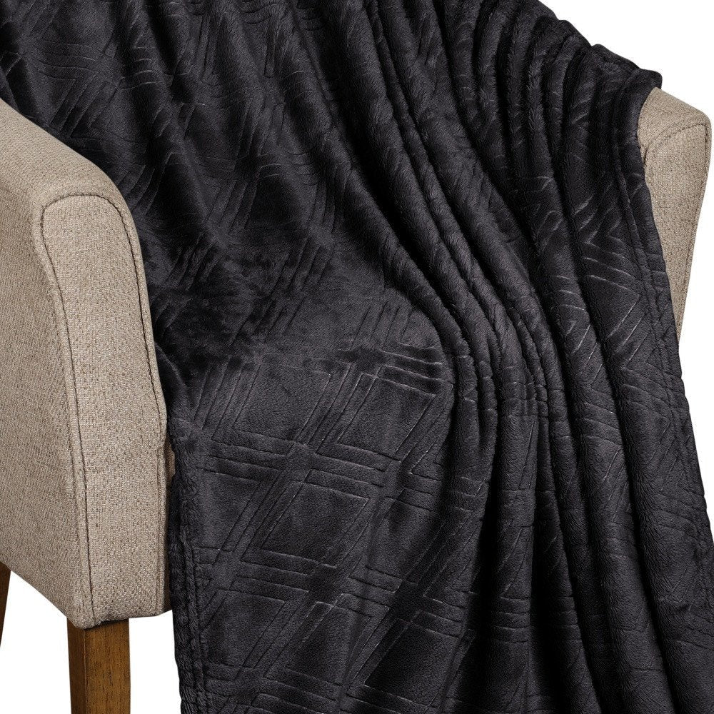King Black Flannel Geometric Plush Blanket — view 6