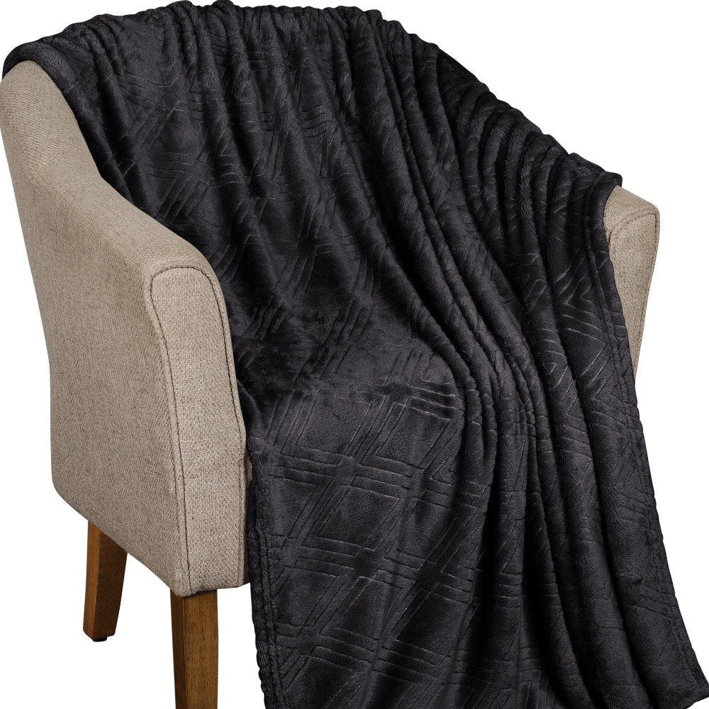 King Black Flannel Geometric Plush Blanket — view 7