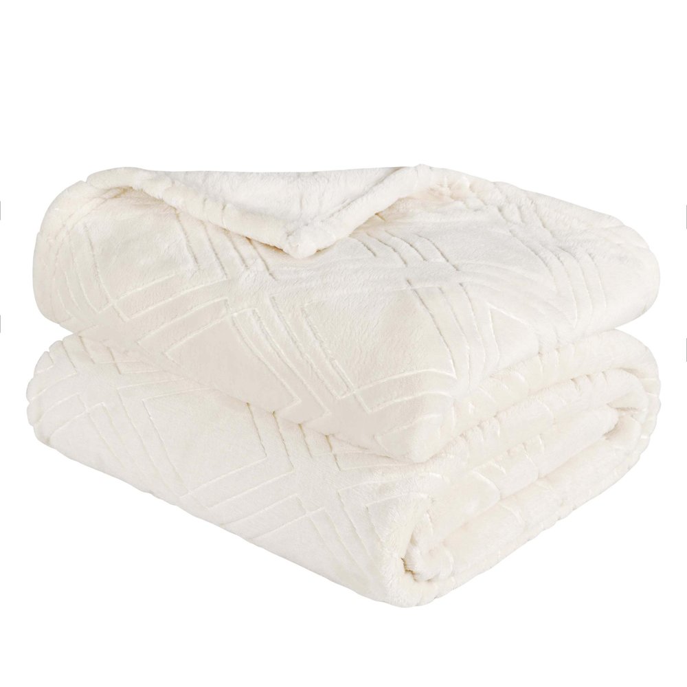 King Ivory Flannel Geometric Plush Blanket — view 3