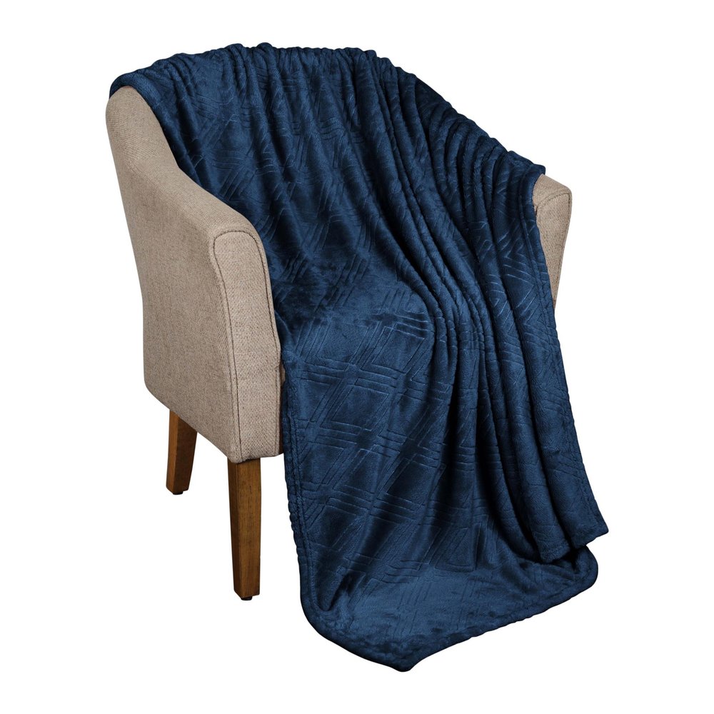 King Navy Blue Flannel Geometric Plush Blanket — view 1