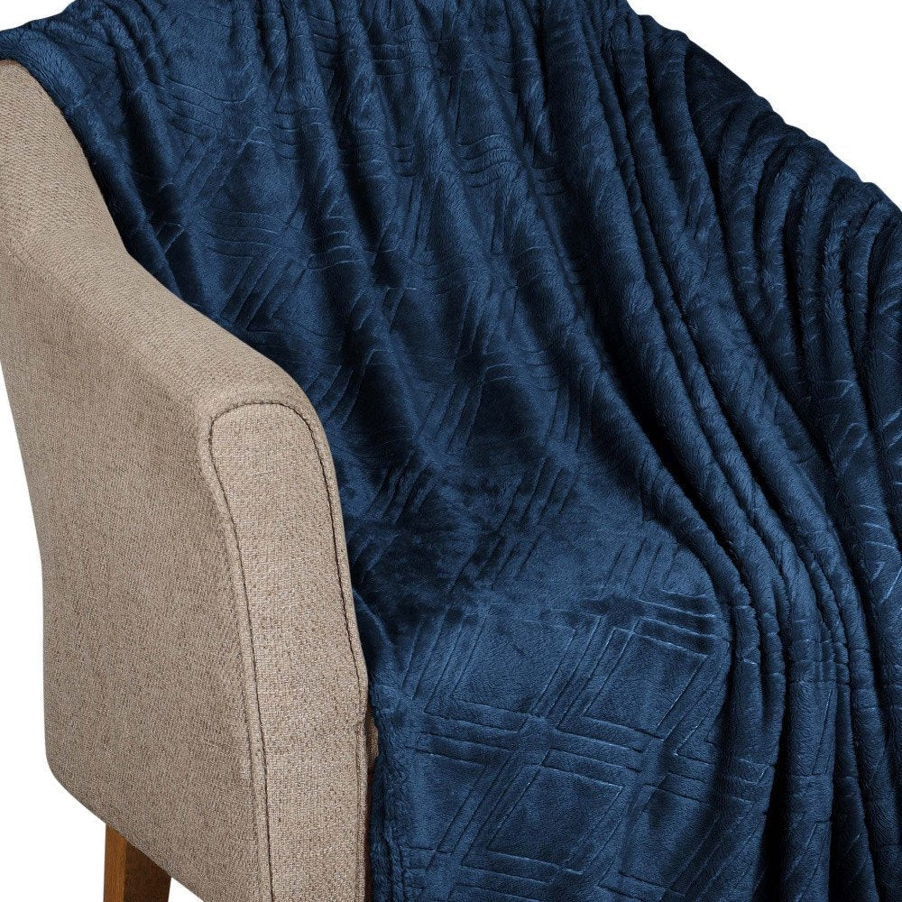 King Navy Blue Flannel Geometric Plush Blanket — view 6