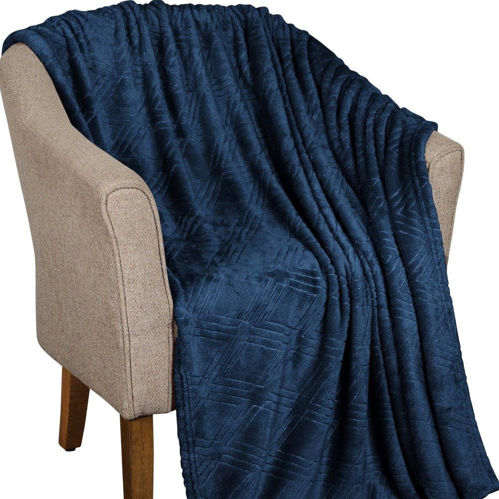 King Navy Blue Flannel Geometric Plush Blanket — view 7