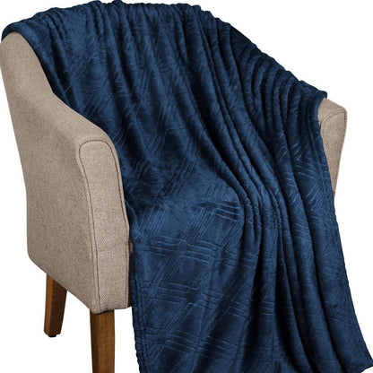 King Navy Blue Flannel Geometric Plush Blanket