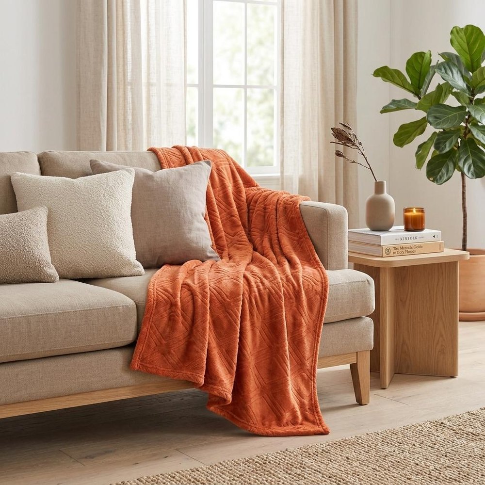 King Rust Flannel Knitted Plush Blanket — view 8