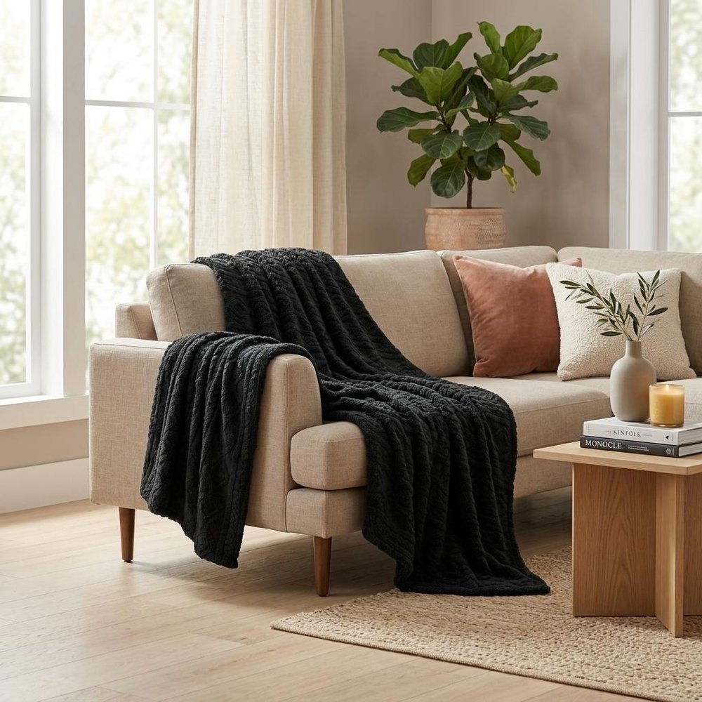 King Black Fleece Geometric Plush 4.20 Pound Weighted Blanket — view 7