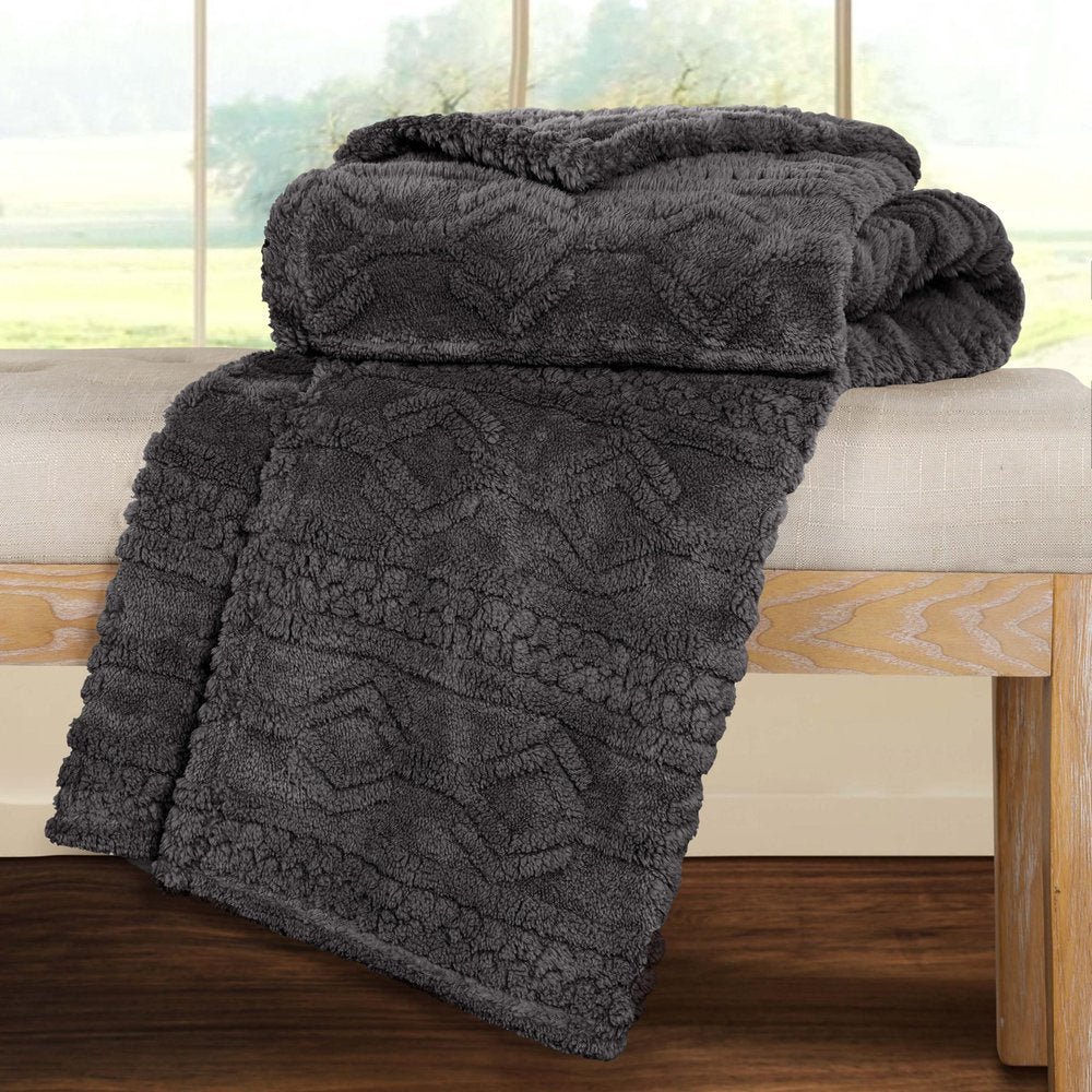 King Charcoal Fleece Knitted Plush Blanket — view 3
