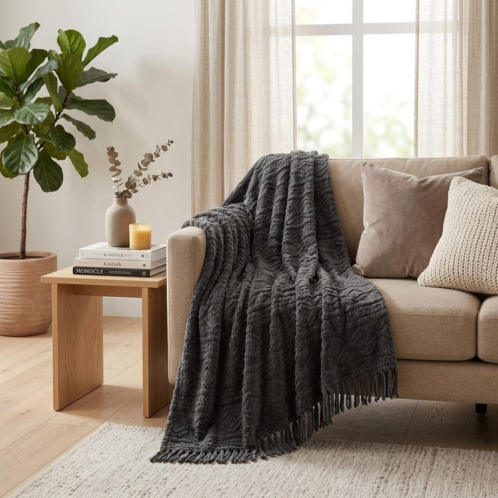 King Charcoal Fleece Knitted Plush Blanket — view 7