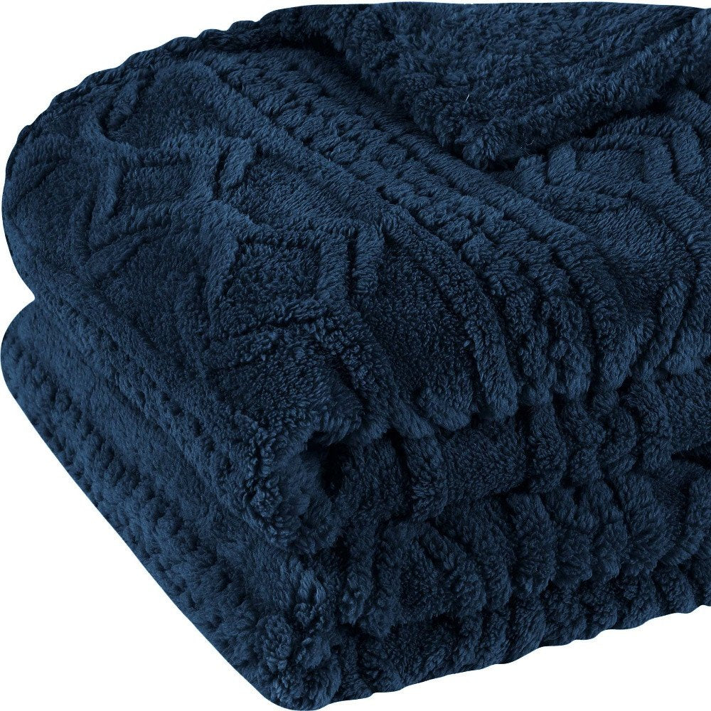 King Navy Blue Fleece Knitted Plush Blanket — view 11