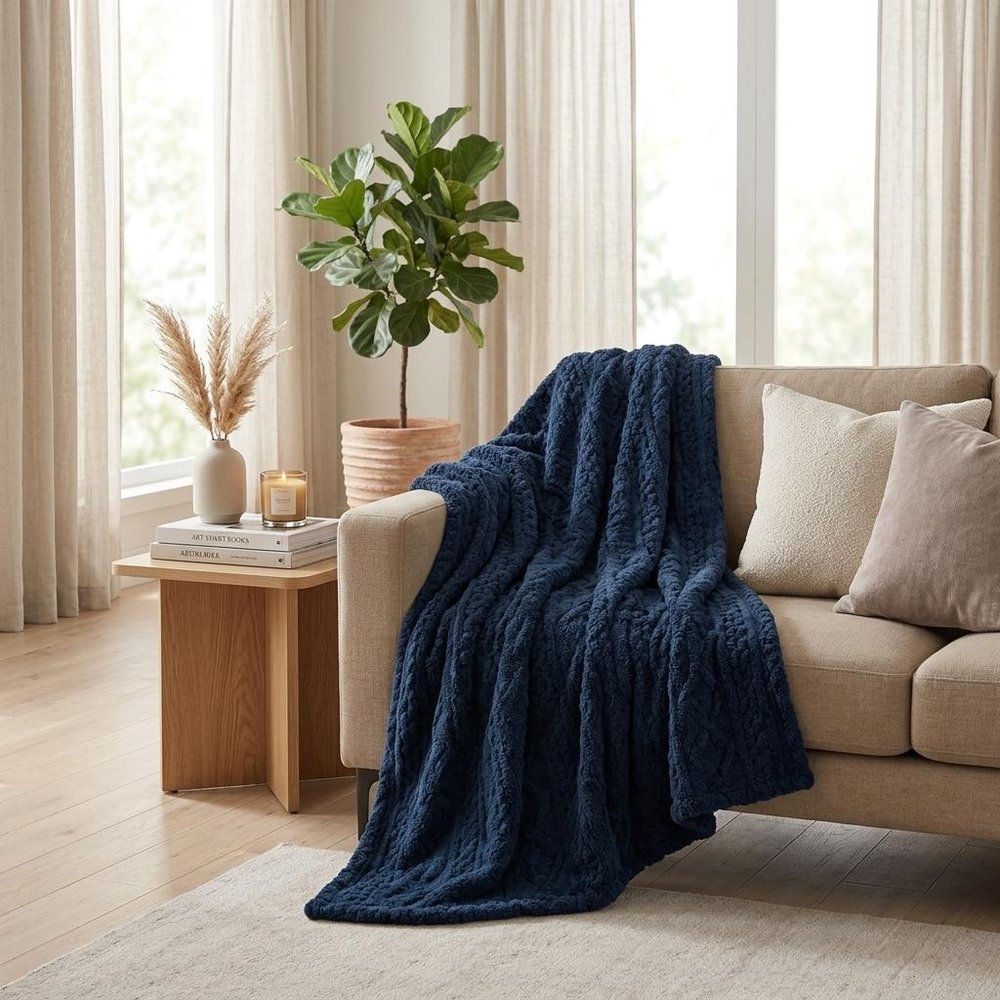 King Navy Blue Fleece Knitted Plush Blanket — view 13