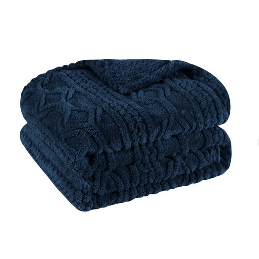King Navy Blue Fleece Knitted Plush Blanket
