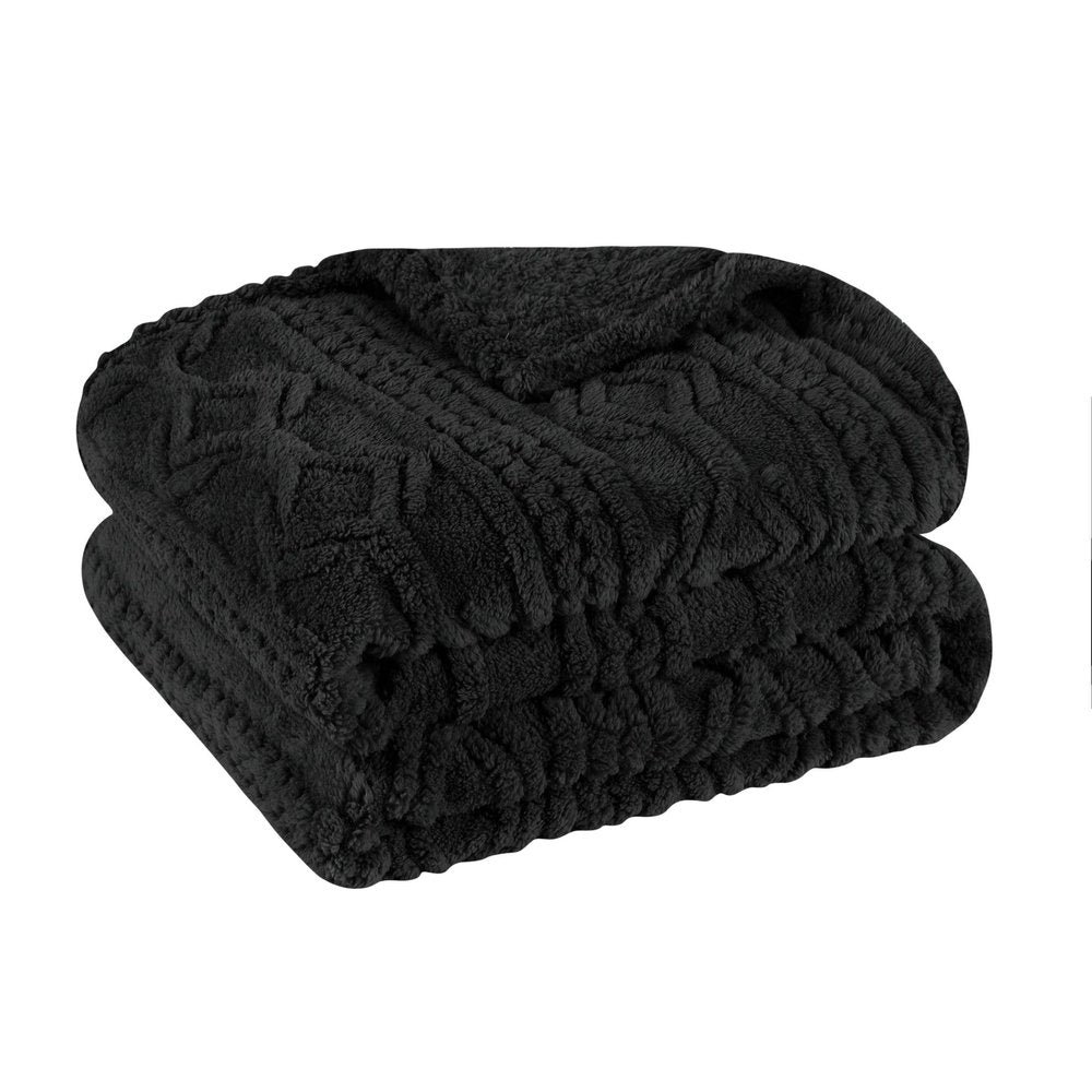 Twin Black Fleece Geometric Plush Blanket — view 1