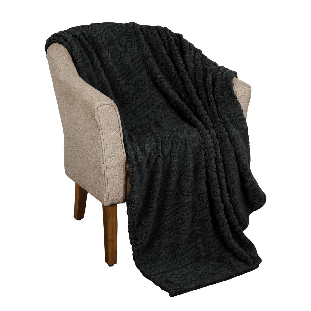 Twin Black Fleece Geometric Plush Blanket — view 3