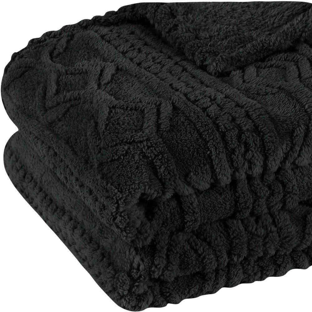 Twin Black Fleece Geometric Plush Blanket — view 8