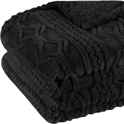 Twin Black Fleece Geometric Plush Blanket
