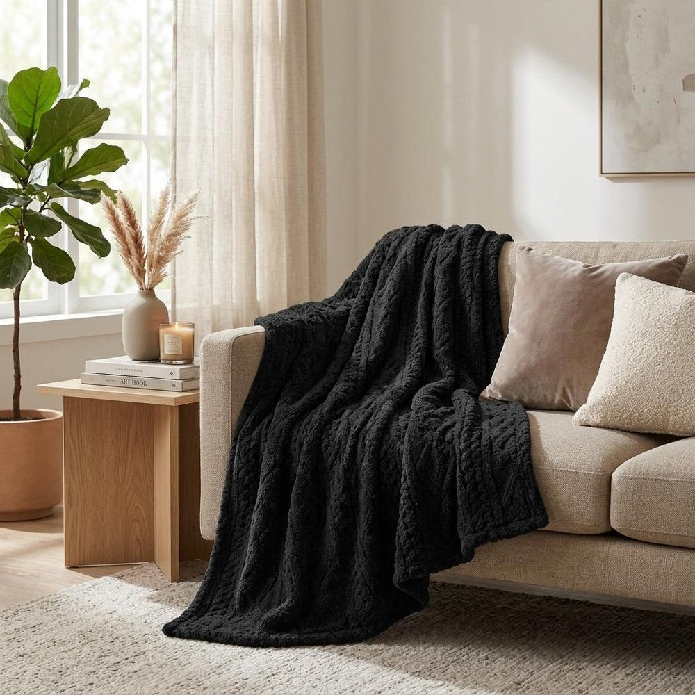 Twin Black Fleece Geometric Plush Blanket — view 9