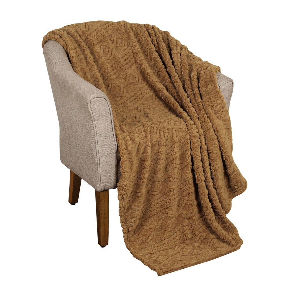 Twin Camel Fleece Geometric Plush Blanket — view 1