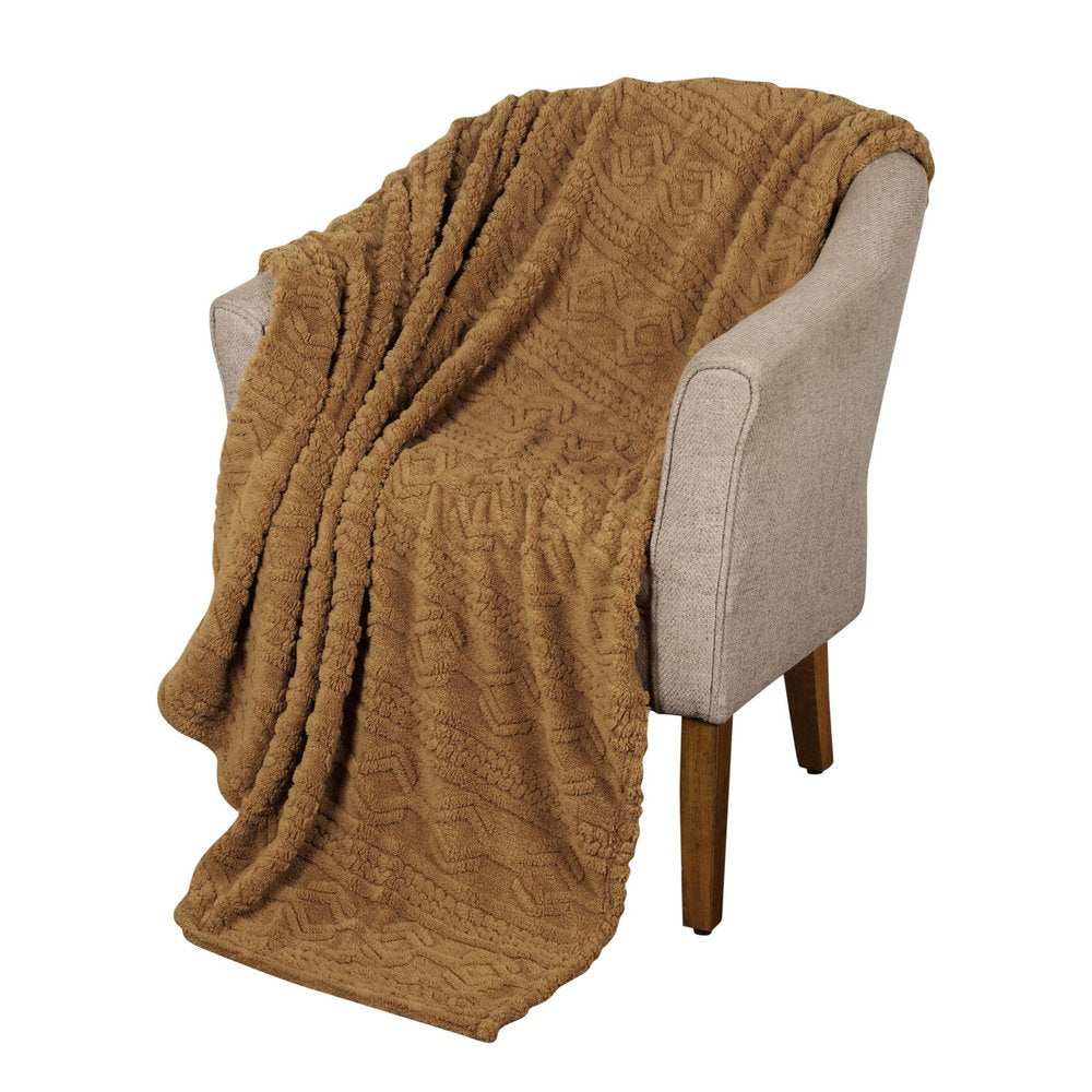 Twin Camel Fleece Geometric Plush Blanket — view 4