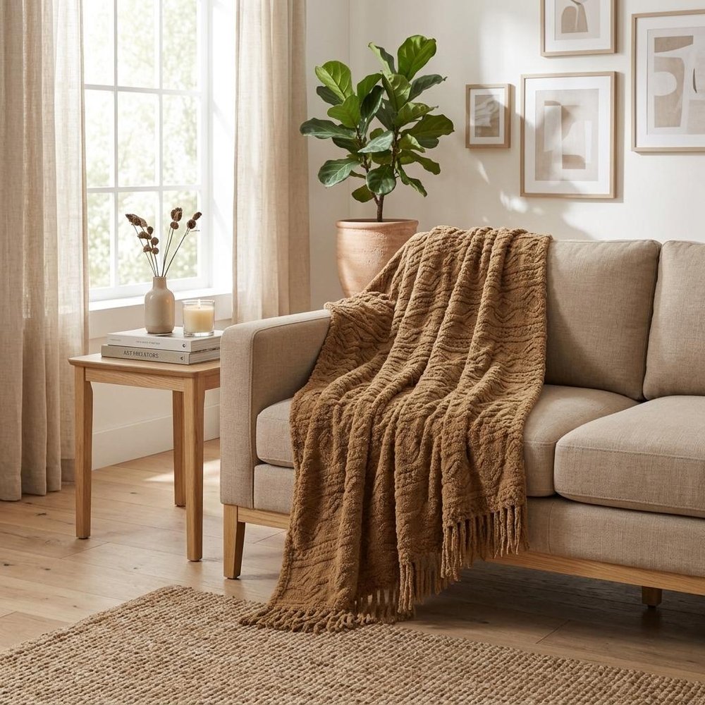 Twin Camel Fleece Geometric Plush Blanket — view 7