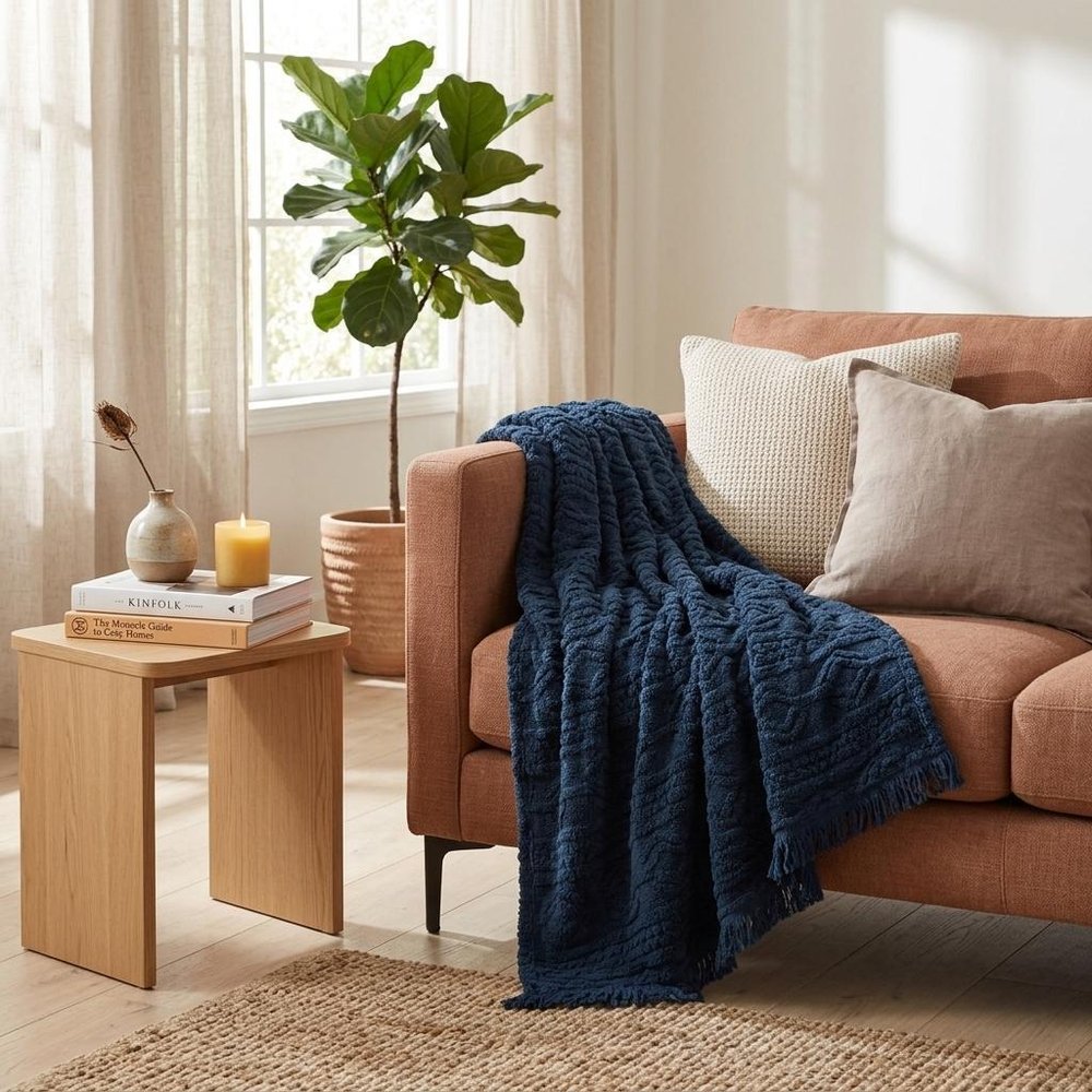 Twin Navy Blue Fleece Geometric Plush Blanket — view 7