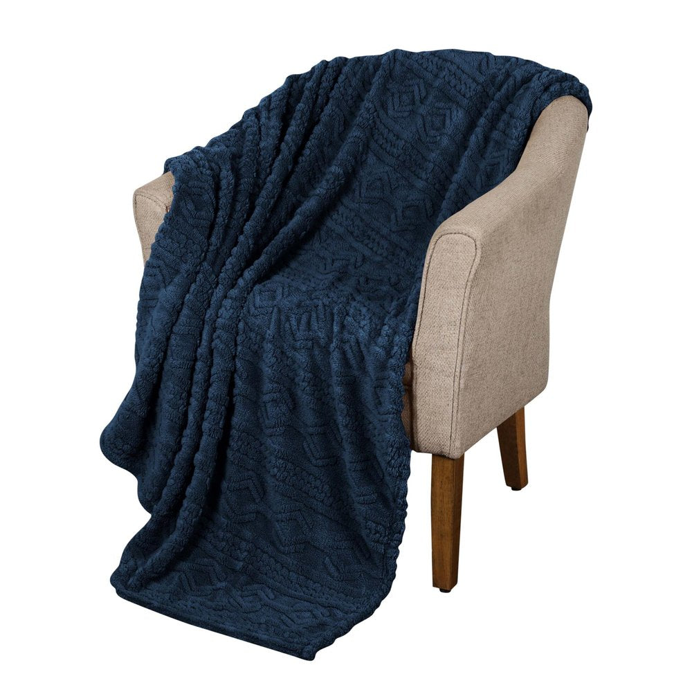 Twin Navy Blue Fleece Geometric Plush Blanket — view 5
