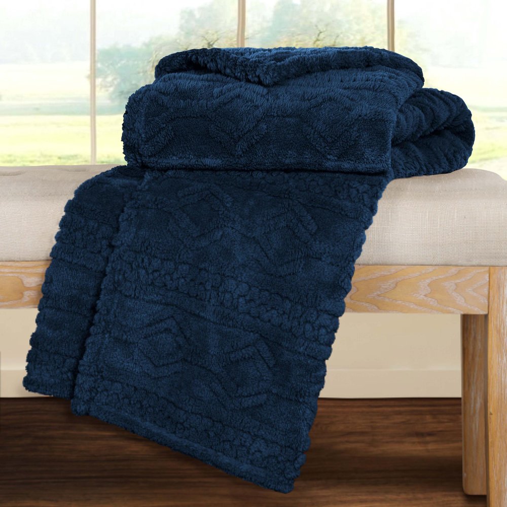 Twin Navy Blue Fleece Geometric Plush Blanket — view 3