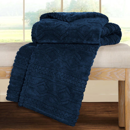 Twin Navy Blue Fleece Geometric Plush Blanket
