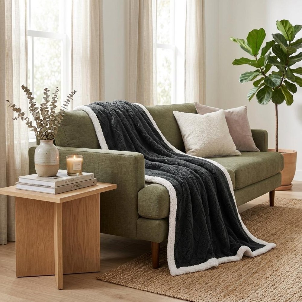Queen Black Fleece Knitted Plush Blanket — view 8