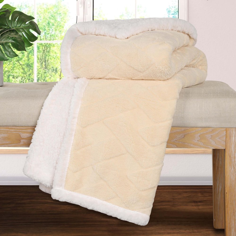 Queen Cream Fleece Geometric Plush Blanket — view 3