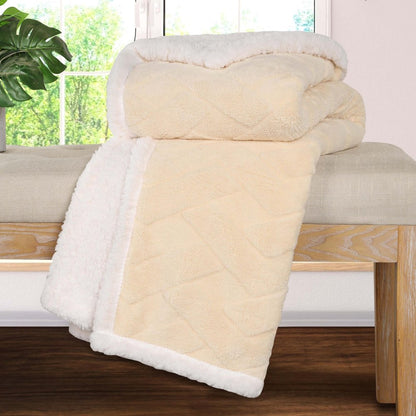 Queen Cream Fleece Geometric Plush Blanket