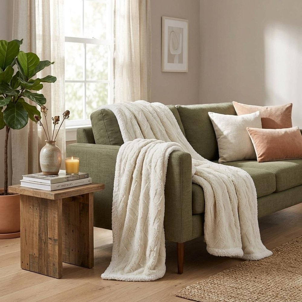 Queen Ivory Fleece Geometric Plush Blanket — view 8