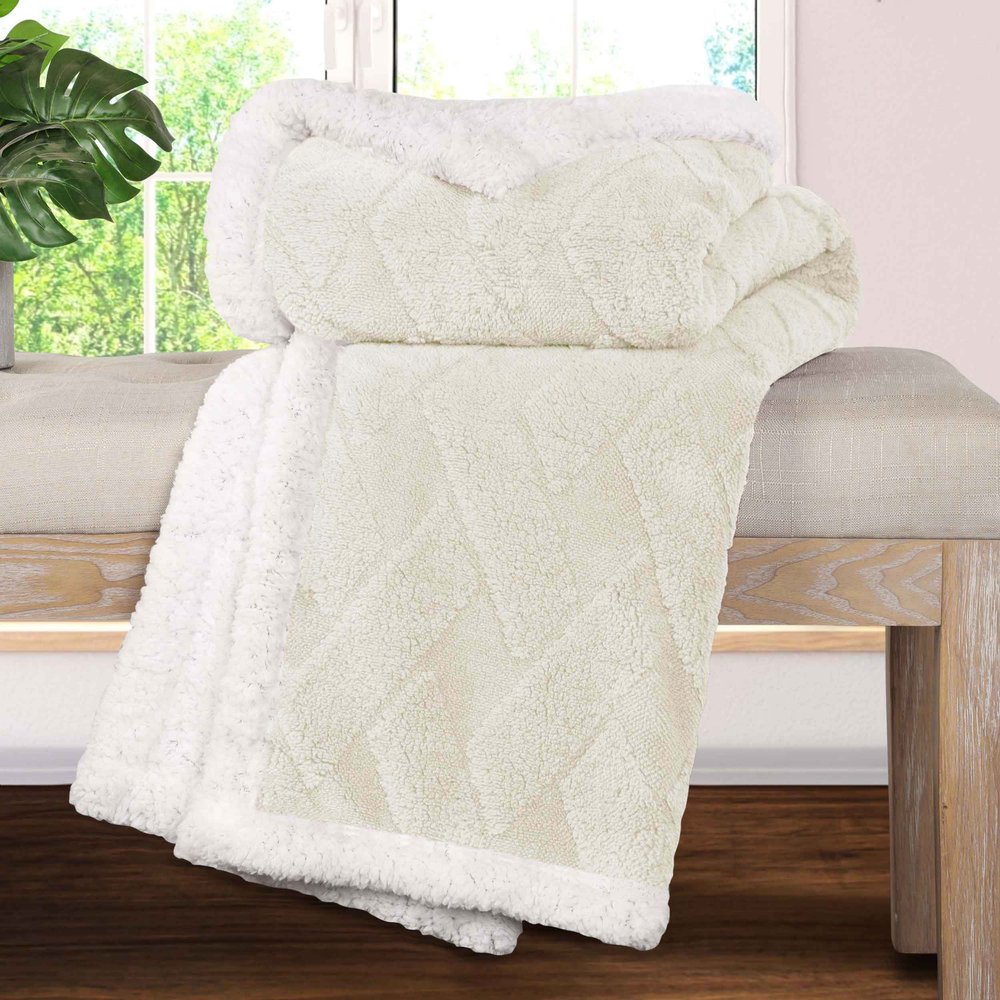 Queen Ivory Fleece Geometric Plush Blanket — view 4