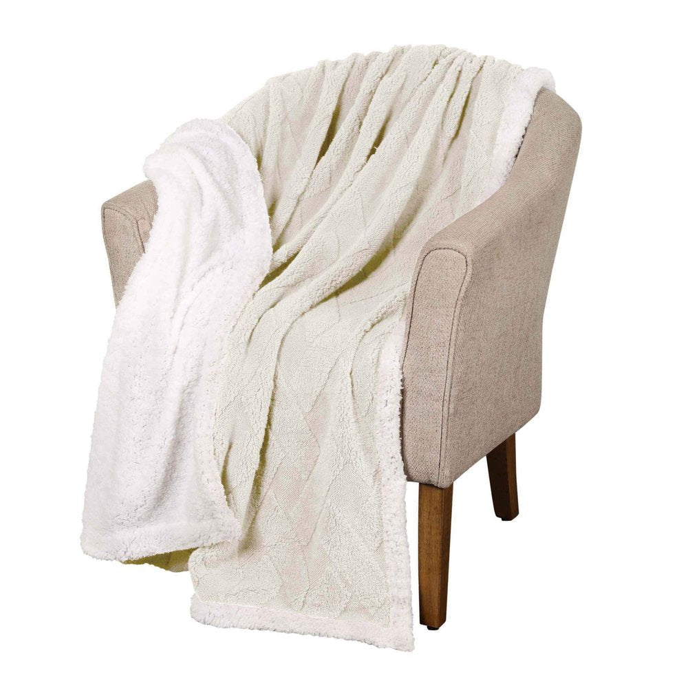 Queen Ivory Fleece Geometric Plush Blanket — view 7
