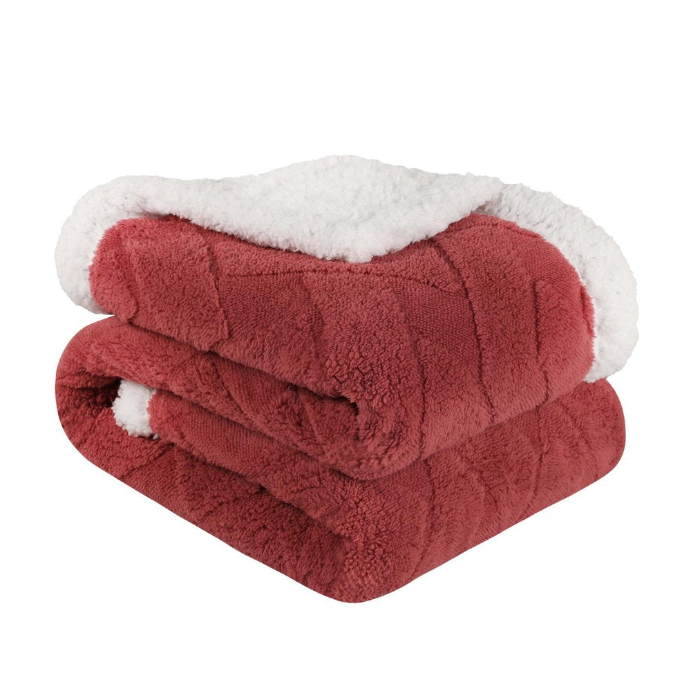 Queen Red And Orange Fleece Geometric Plush Blanket — view 3