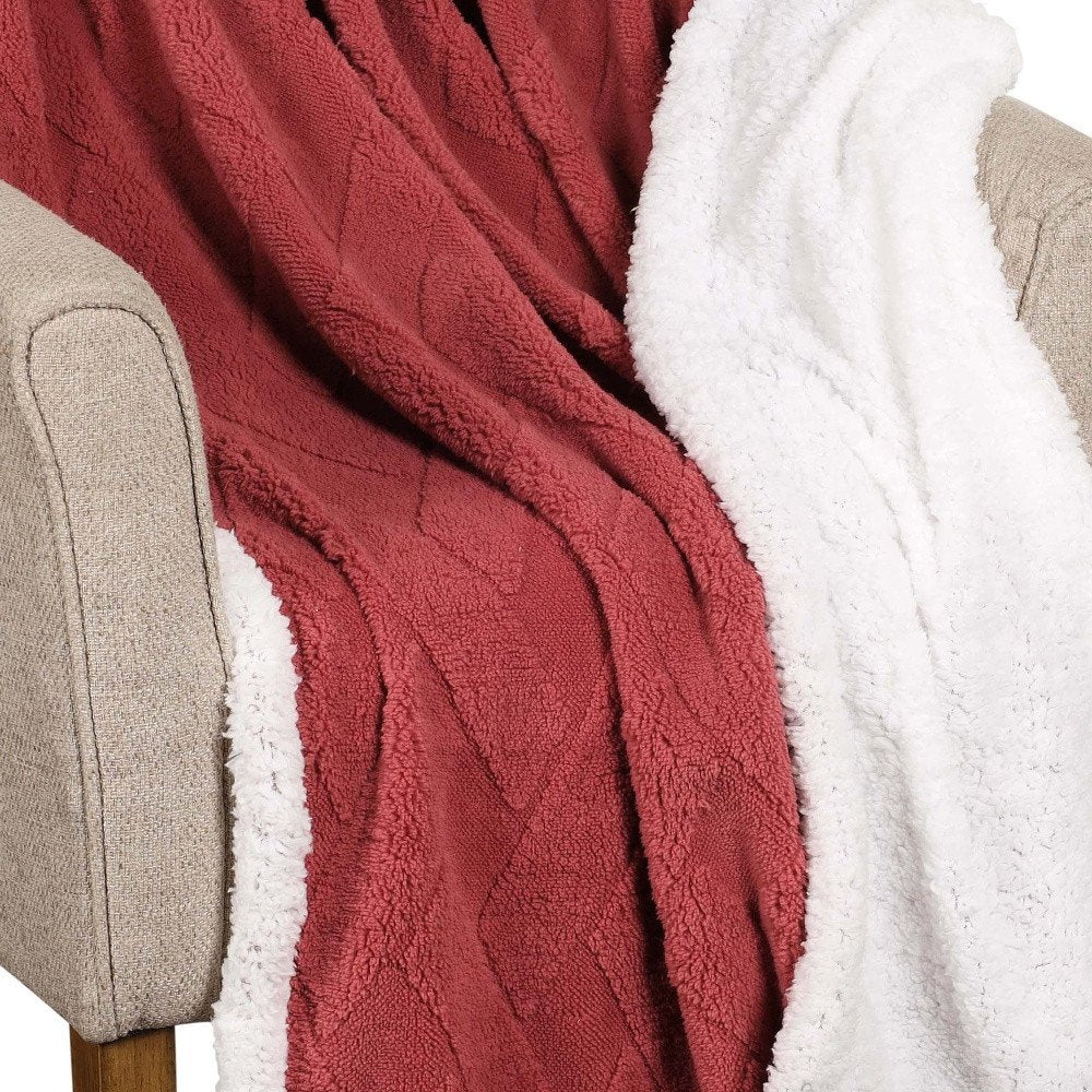 Queen Red And Orange Fleece Geometric Plush Blanket — view 6