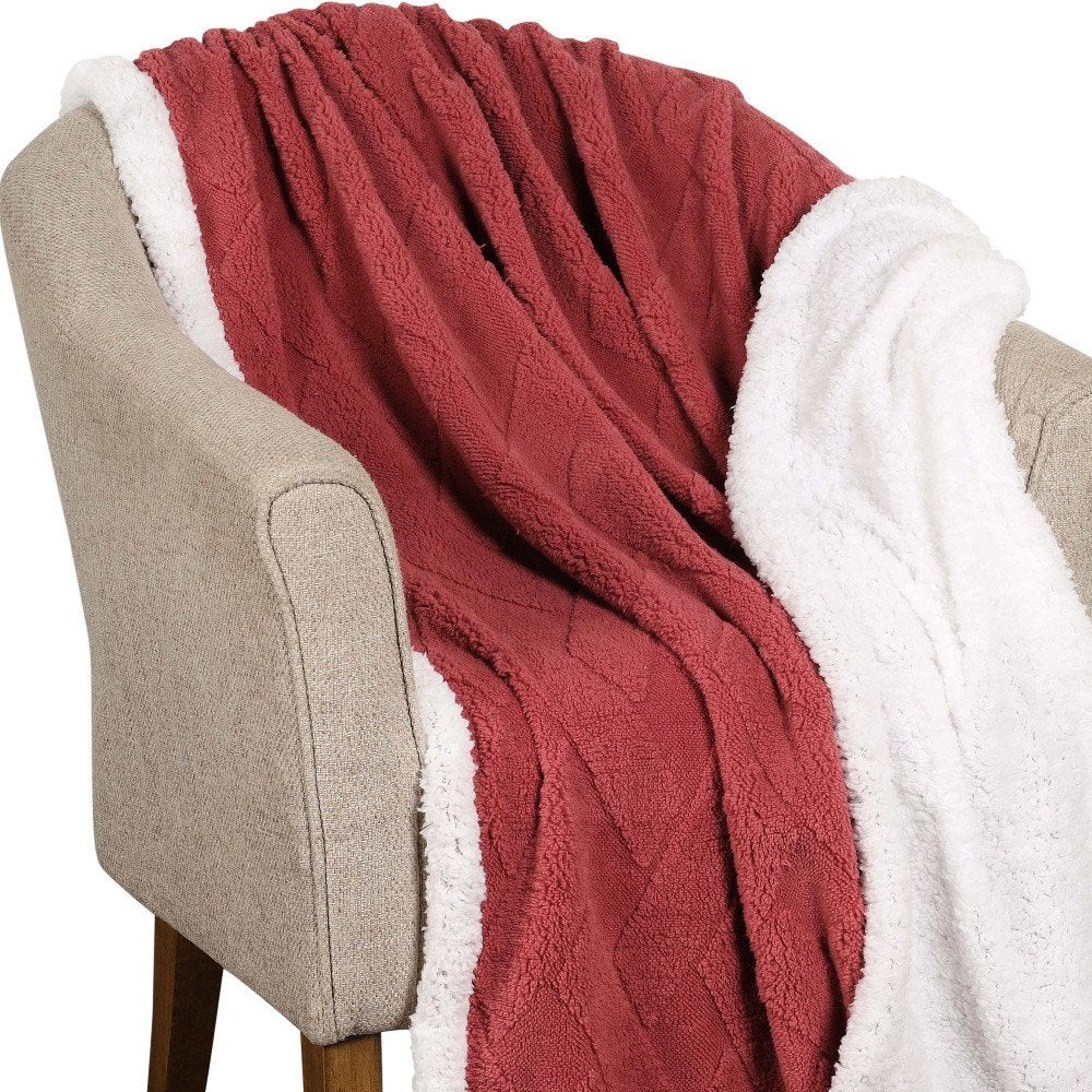 Queen Red And Orange Fleece Geometric Plush Blanket — view 7