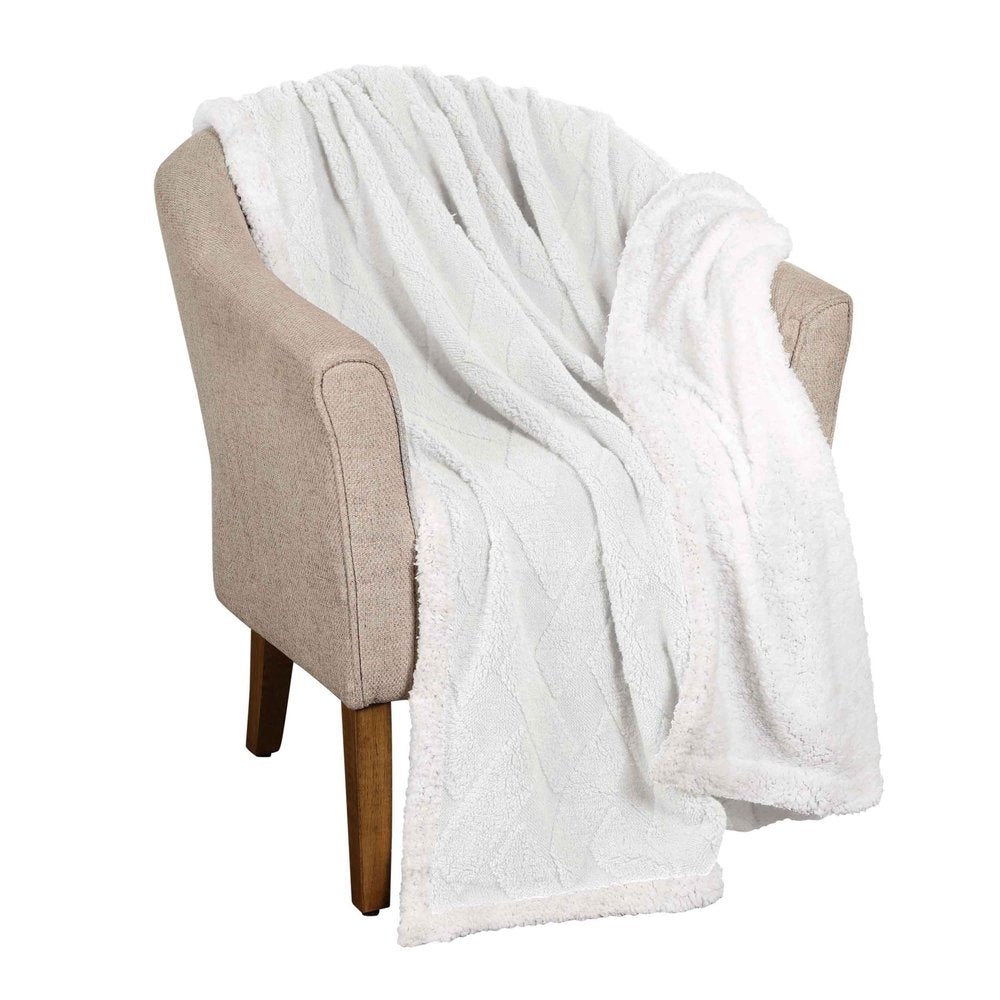 Queen White Fleece Knitted Plush Blanket — view 1