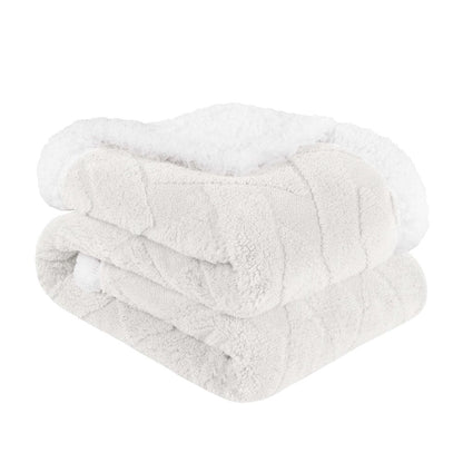 Queen White Fleece Knitted Plush Blanket