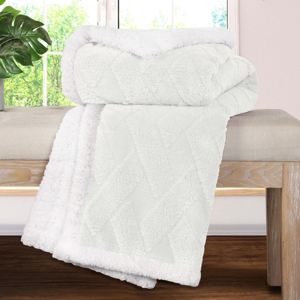 Queen White Fleece Knitted Plush Blanket — view 4