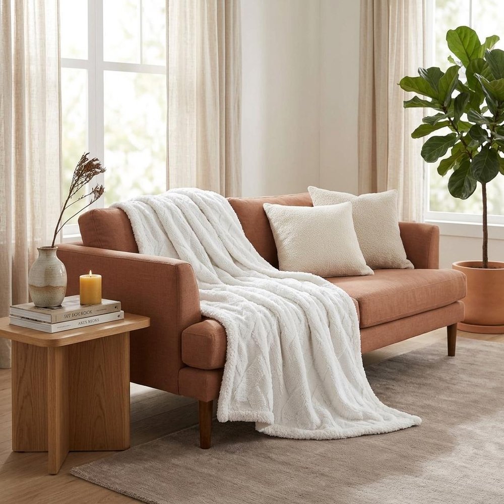 Queen White Fleece Knitted Plush Blanket — view 8