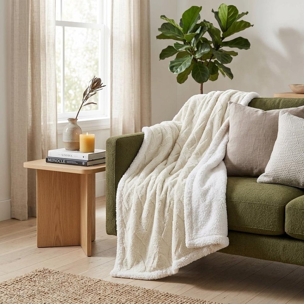 King Ivory Fleece Geometric Plush Blanket — view 8