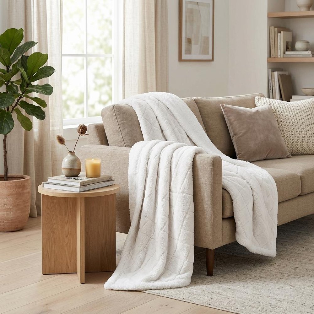 King White Fleece Knitted Plush Blanket — view 8