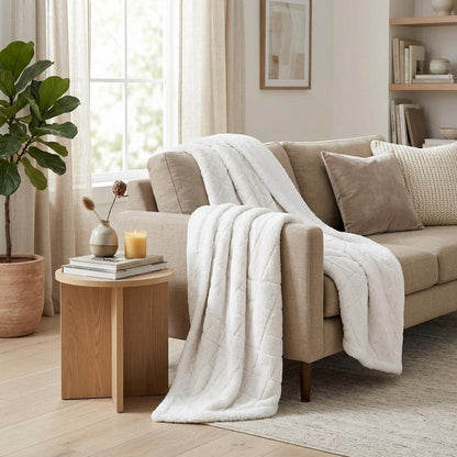King White Fleece Knitted Plush Blanket