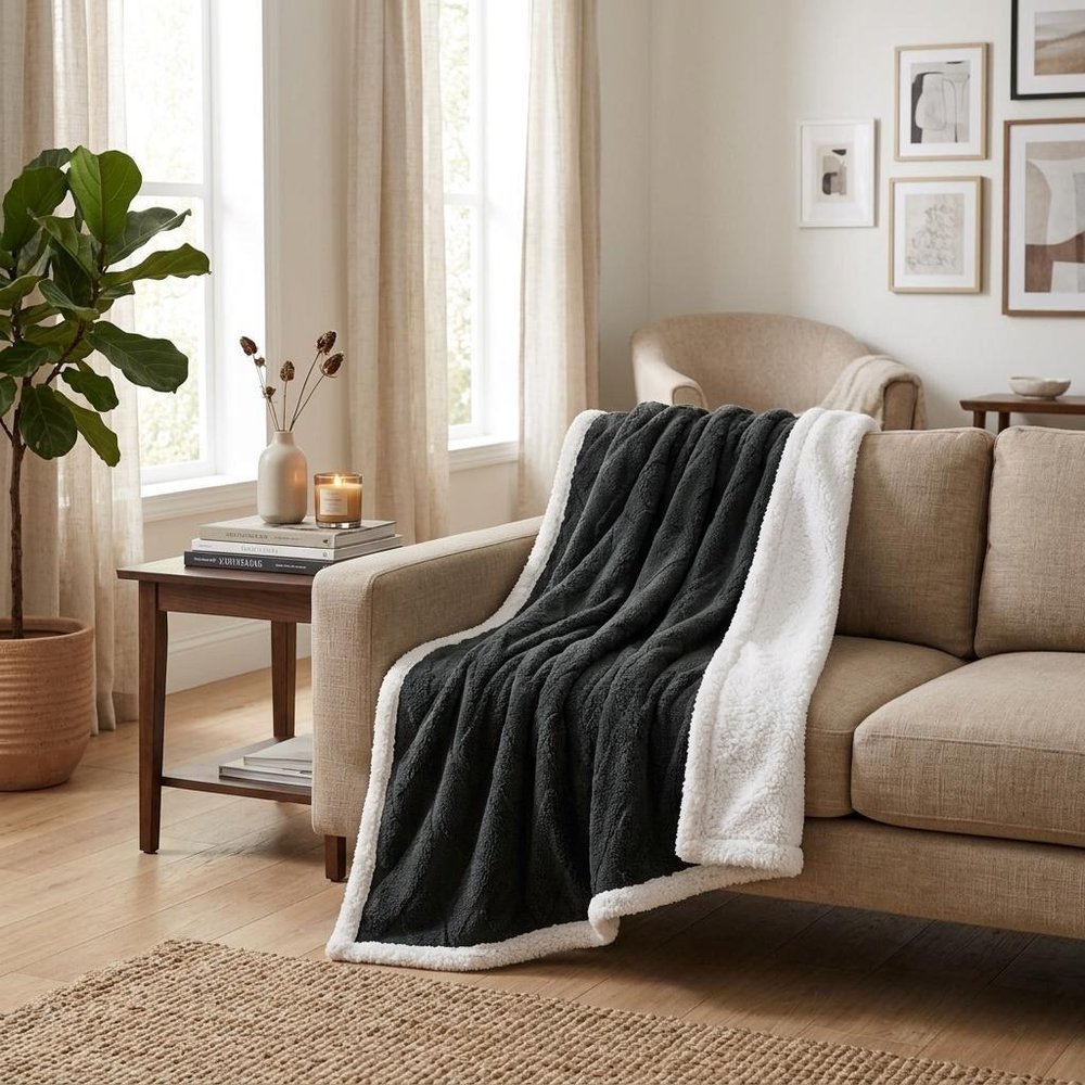 Twin Black Fleece Knitted Plush Blanket — view 8