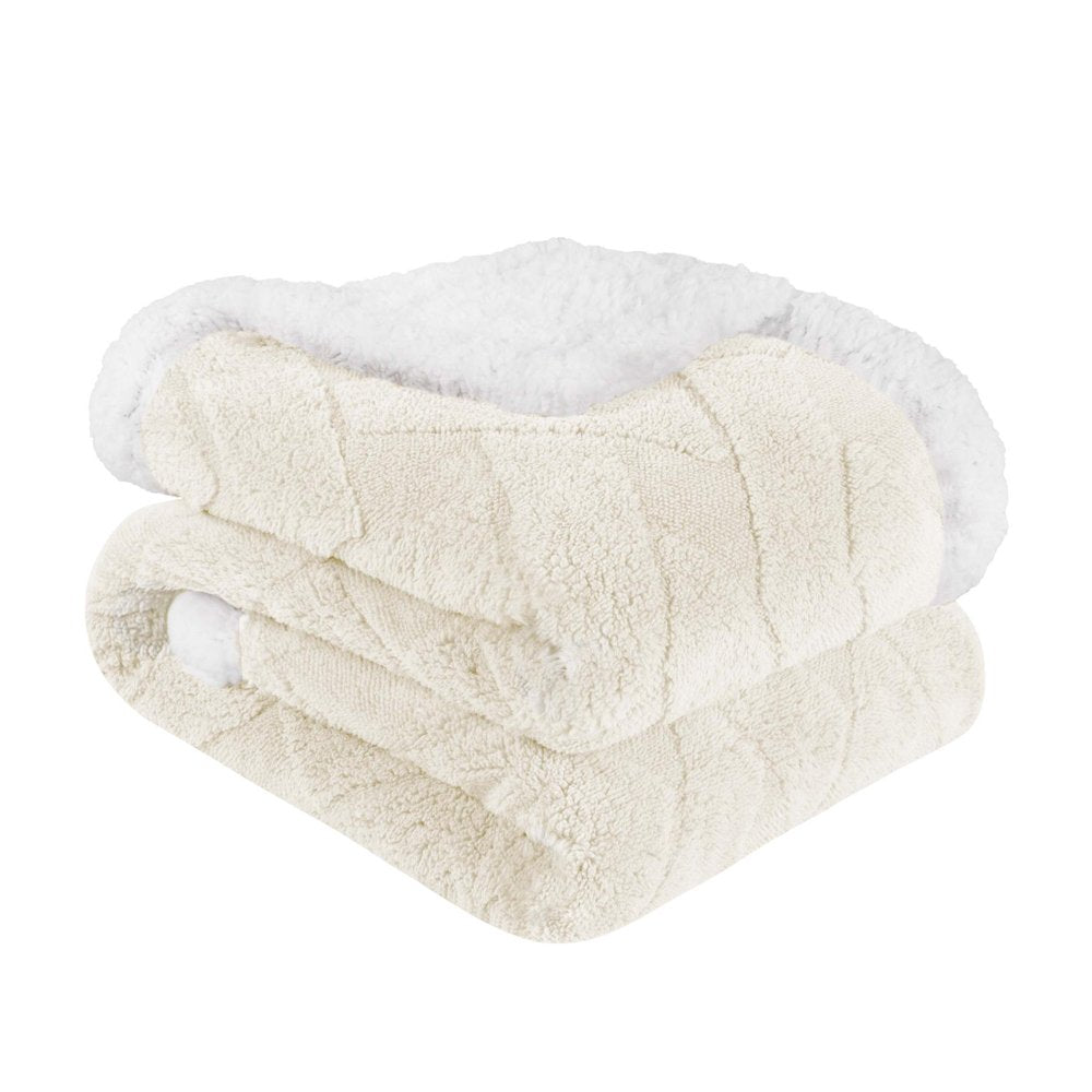 Twin Ivory Fleece Geometric Plush Blanket — view 3