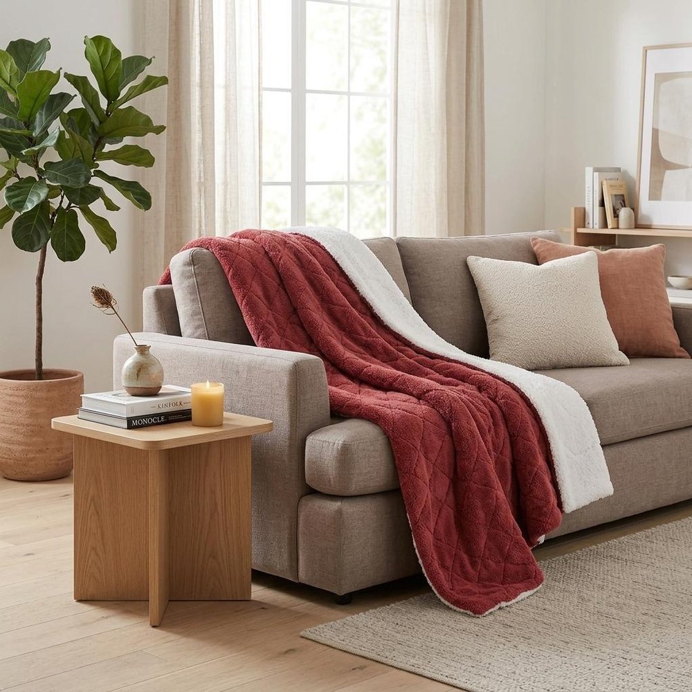 Twin Red And Orange Fleece Knitted Plush Blanket — view 8
