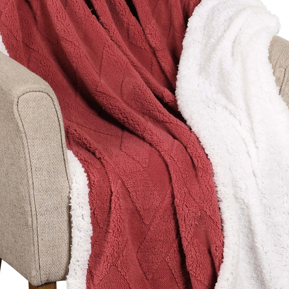 Twin Red And Orange Fleece Knitted Plush Blanket — view 3