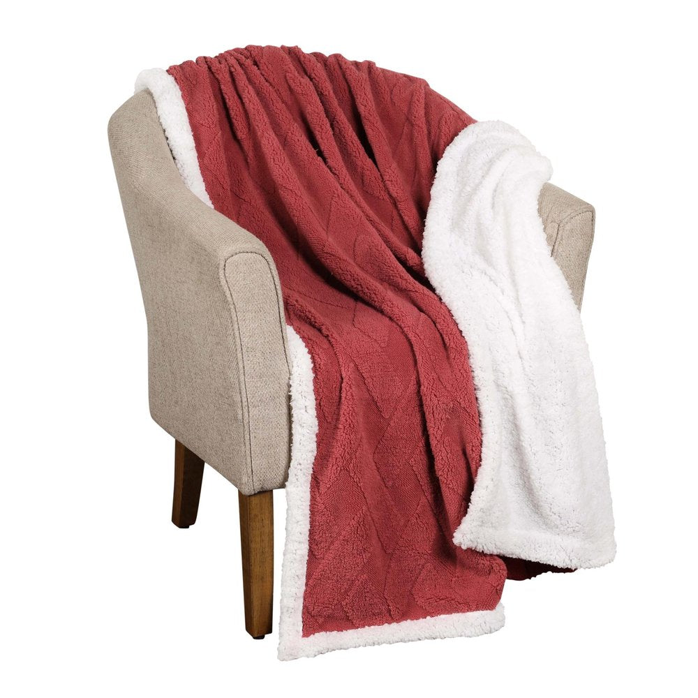 Twin Red And Orange Fleece Knitted Plush Blanket